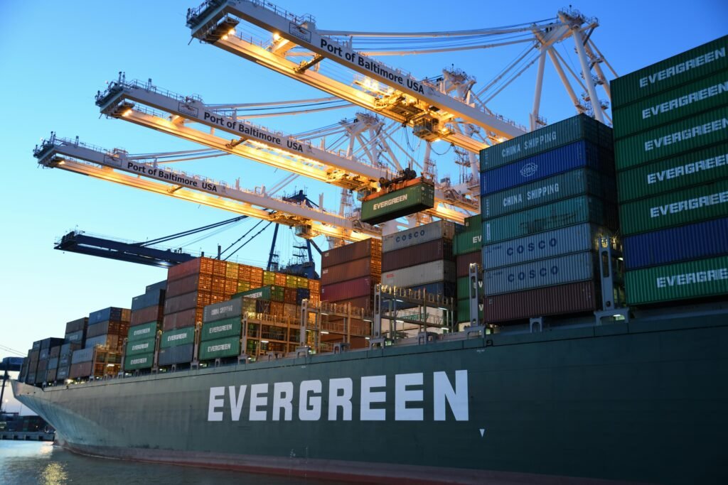 Seven Chokepoints That Can Break the World: The Geopolitics of the Indian Ocean An Evergreen container ship loading at the Port of Baltimore during daytime.